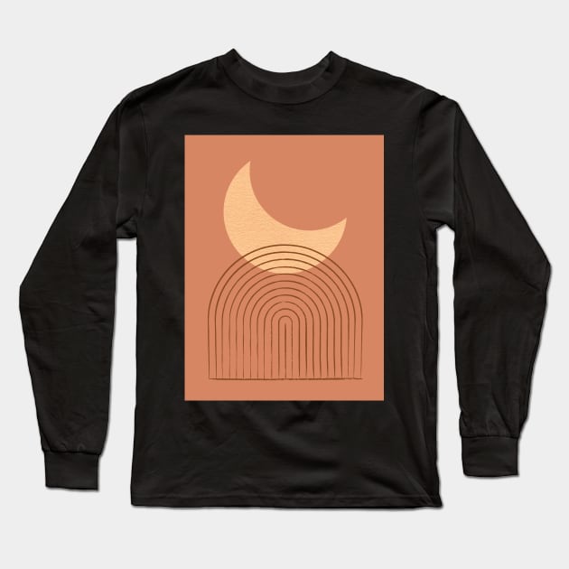 Moon Mountain - Orange - Mid century modern Long Sleeve T-Shirt by moonlightprint